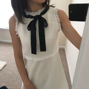 Bow tie neck tweed dress